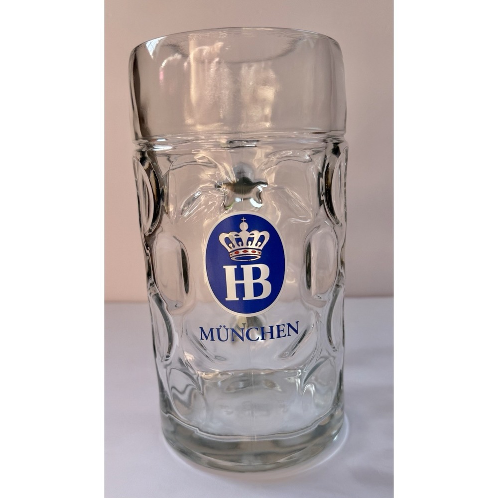 Hofbrau Munchen HB 1L German Beer Stein Dimpled Glass MaBkrug Oktoberfest Mug